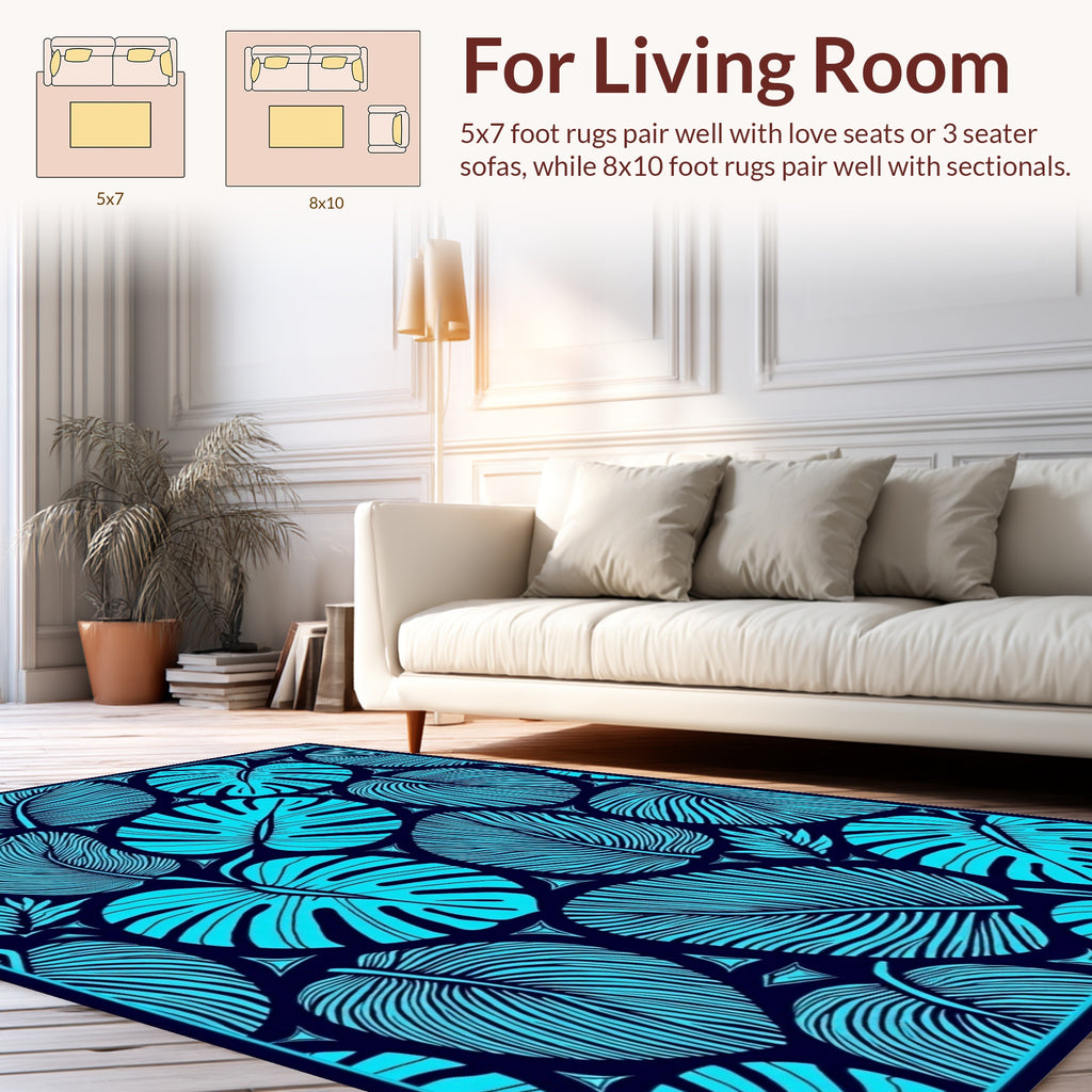 Textured Tropical Leaf Pattern Rug