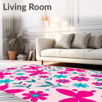 Vibrant Butterflies Flowers Pattern Rug