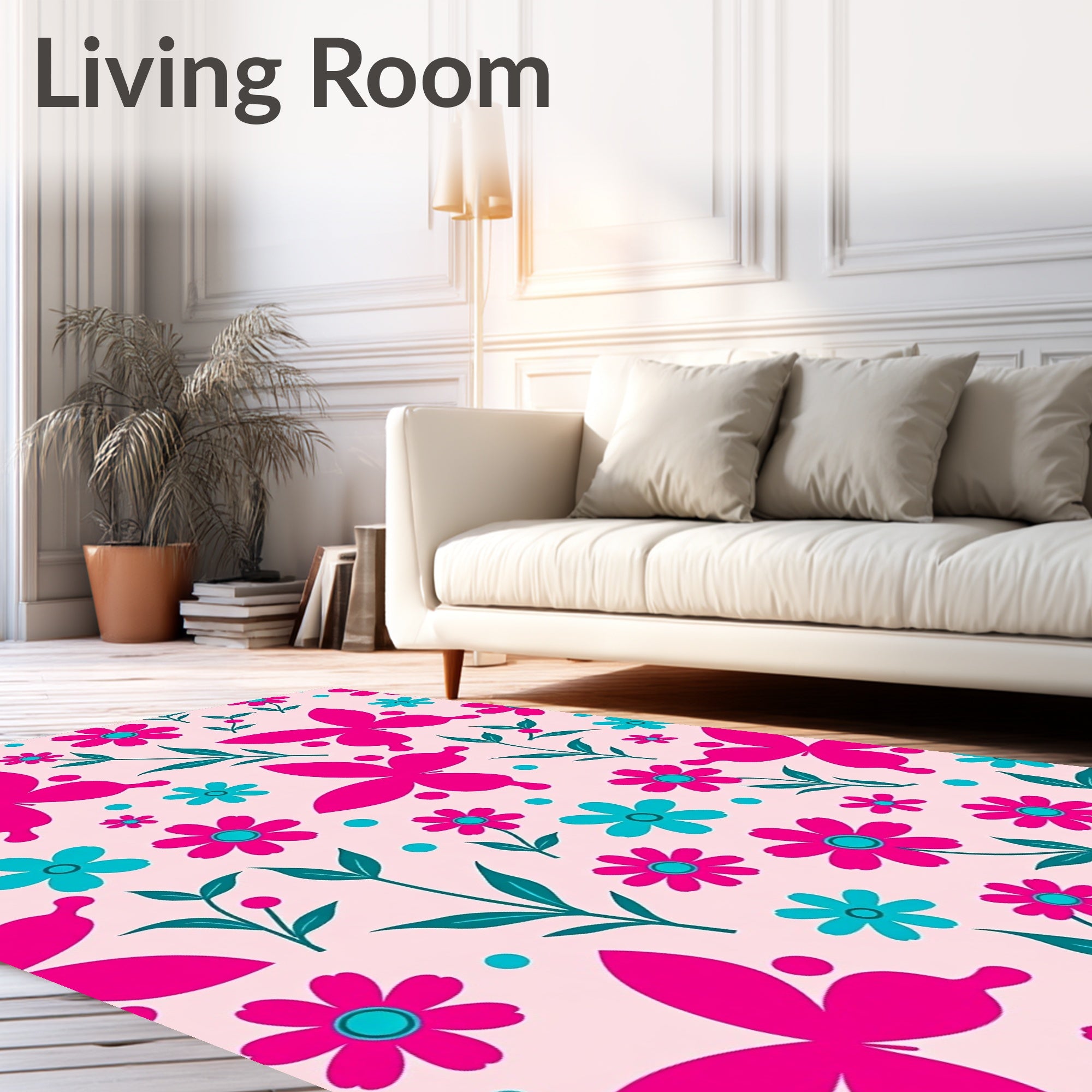 Vibrant Butterflies Flowers Pattern Rug