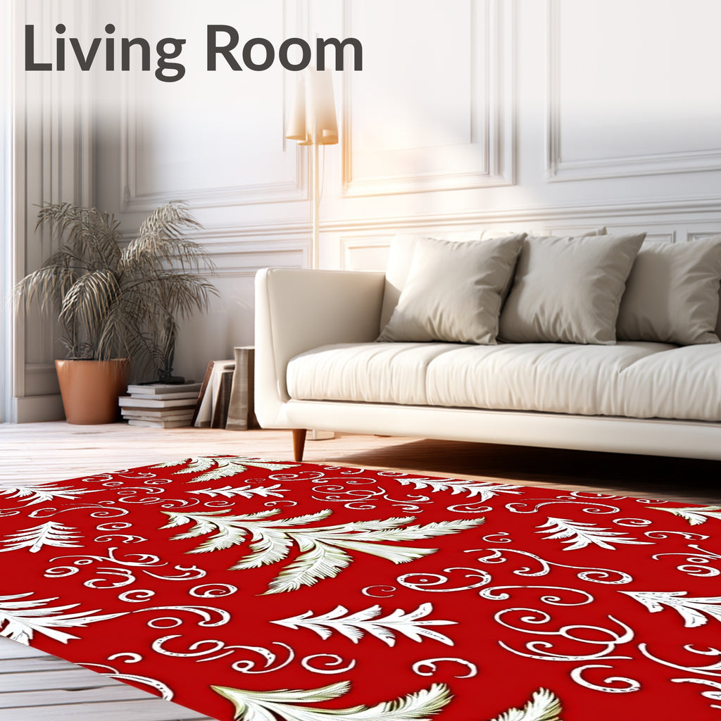 Festive Red Pine Tree Swirls Rug