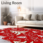 Festive Red Pine Tree Swirls Rug