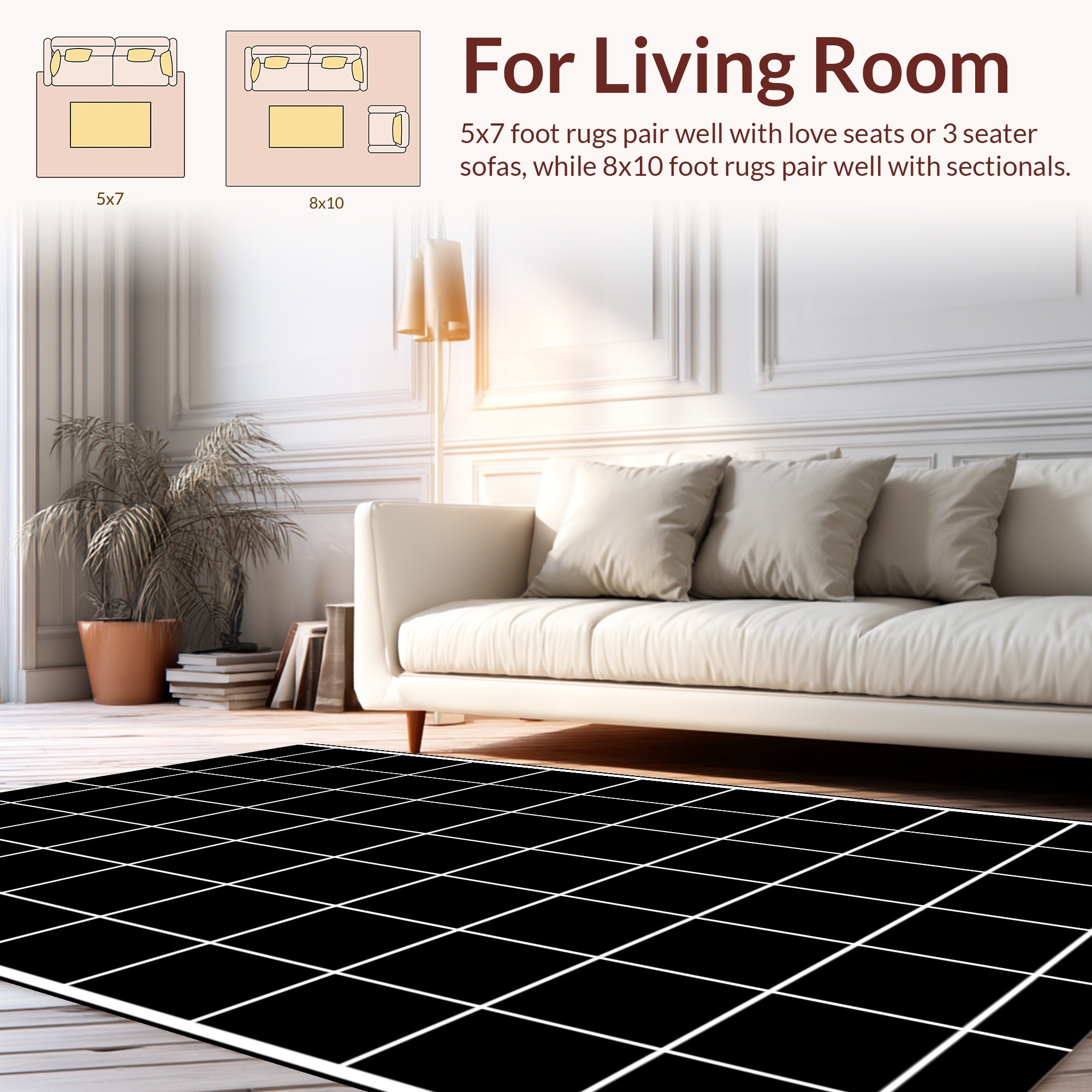 Classic Black White Grid Pattern Rug