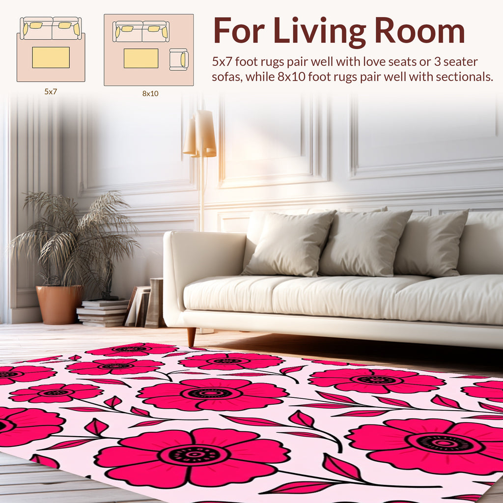 Bold Magenta Floral Pattern Rug