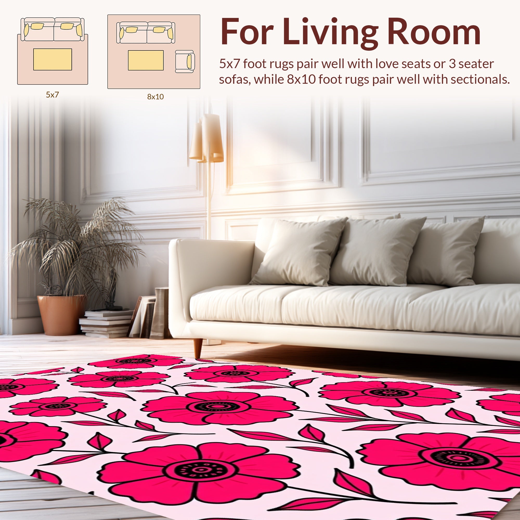 Bold Magenta Floral Pattern Rug