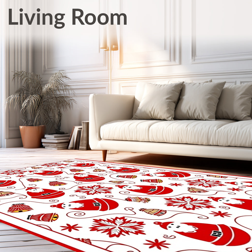 Red Santa Claus Bells Festive Snowflakes Rug