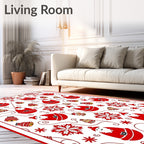Red Santa Claus Bells Festive Snowflakes Rug