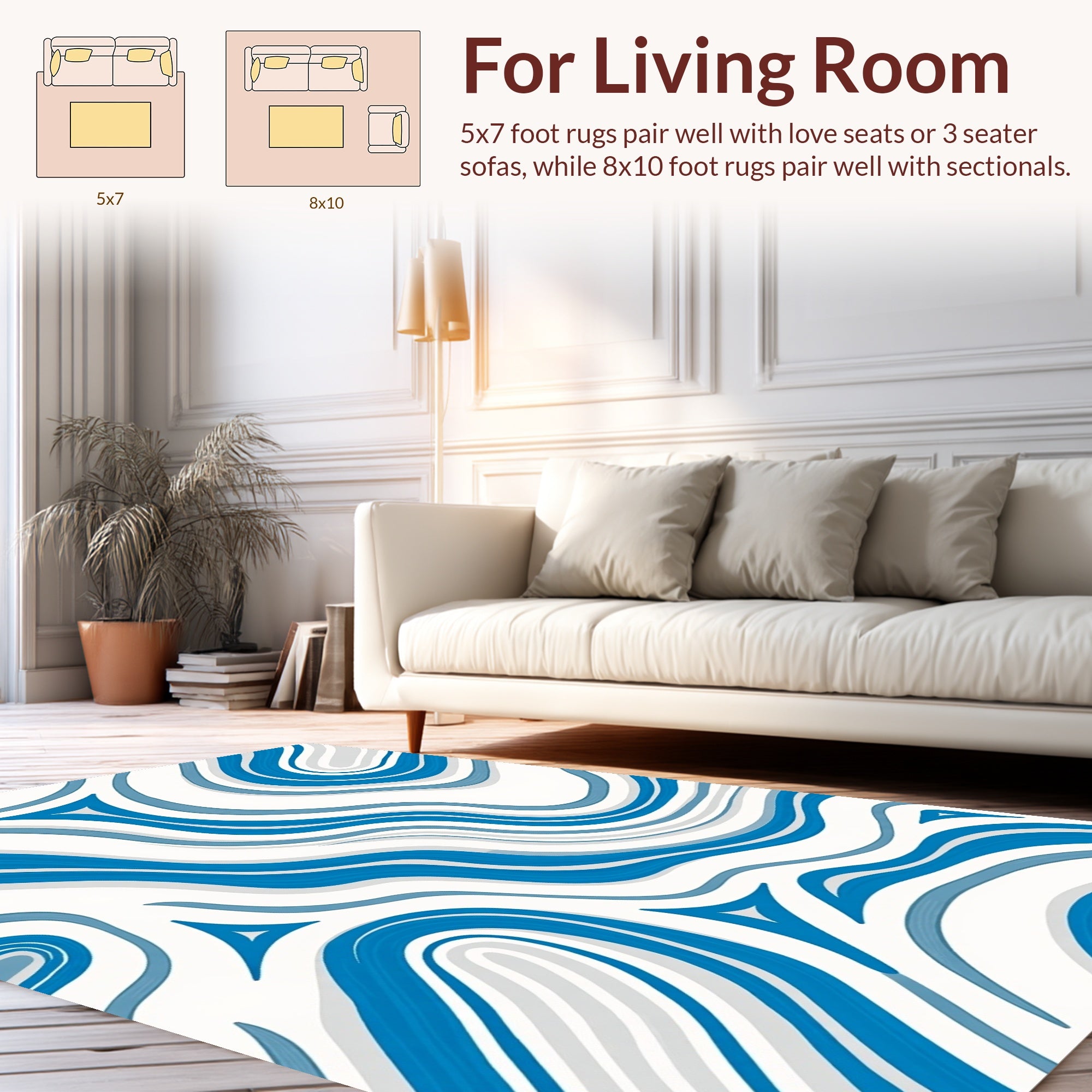 Abstract Blue Swirling Lines Rug