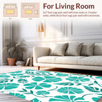 Teal Tropical Flower Leaf Pattern Rug