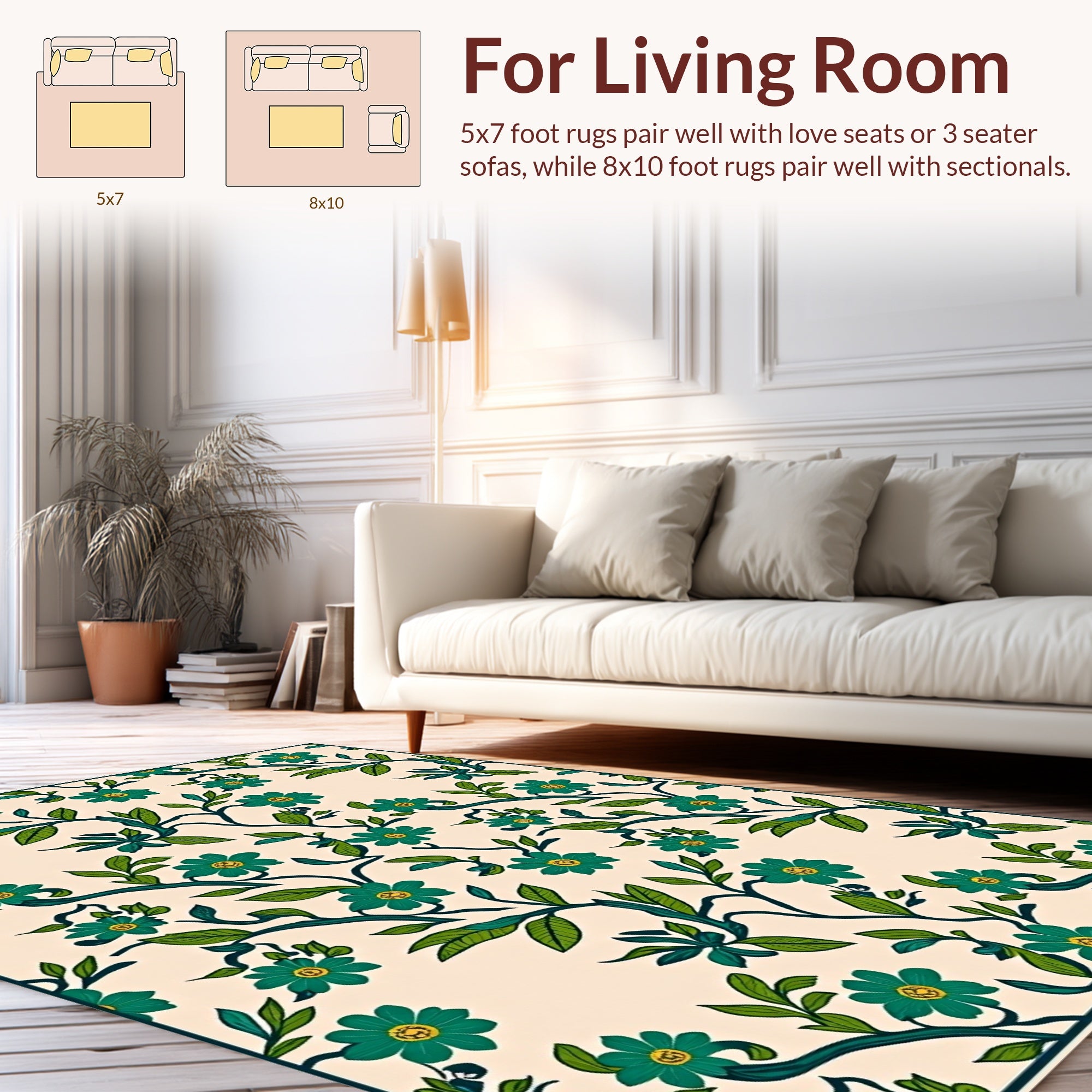 Teal Floral Vines Pattern Rug