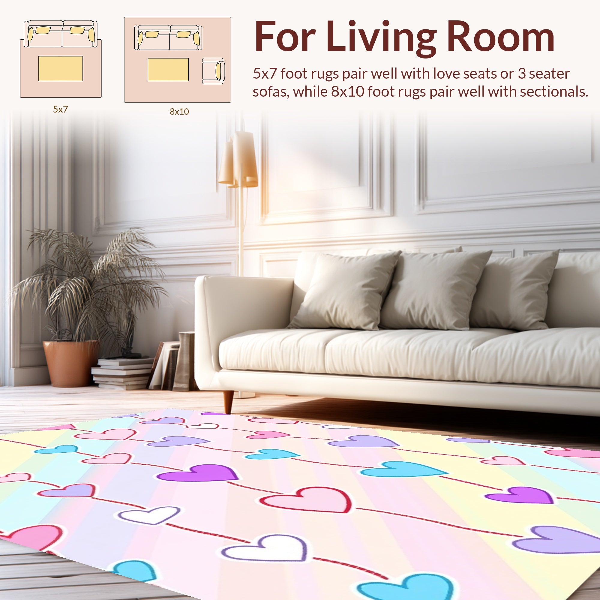 Pastel Heart Dangle Design Rug