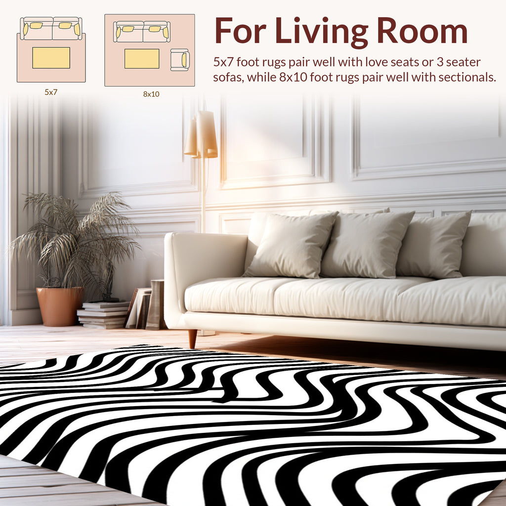 Bold Wave Patterned Monochrome Design Rug