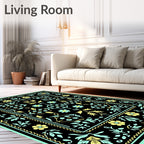 Black Yellow Floral Vine Rug