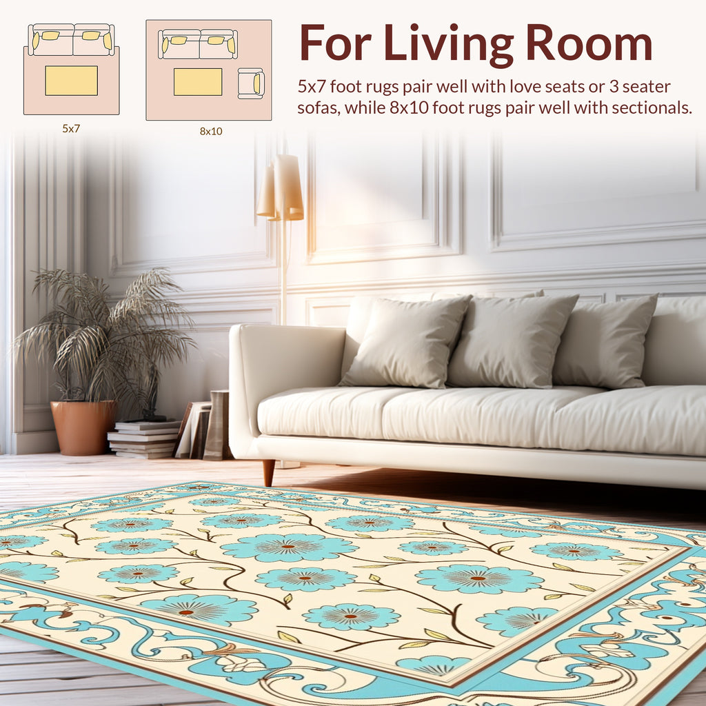 Floral Vine Patterned Border Rug