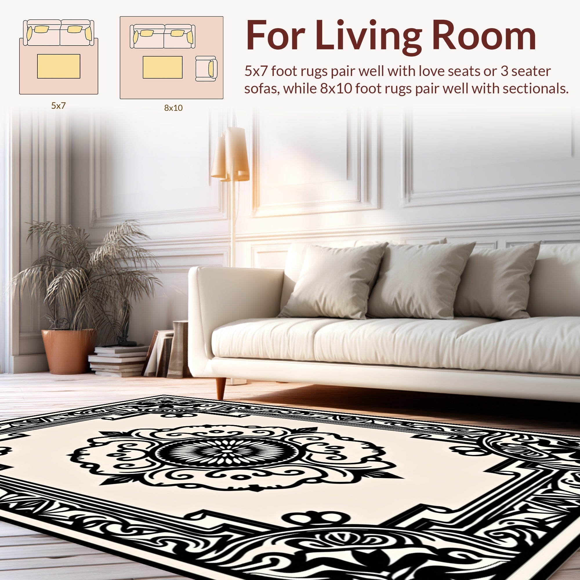 Elegant Black Cream Medallion Rug