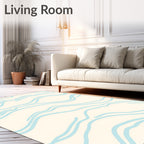 Abstract Cream Light Blue Wave Rug