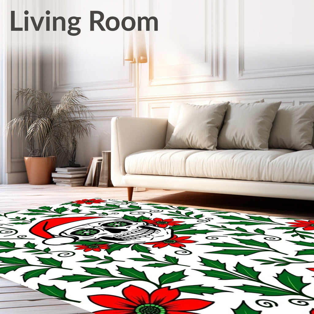 Festive Santa Skull Red Holly Rug