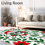 Festive Santa Skull Red Holly Rug