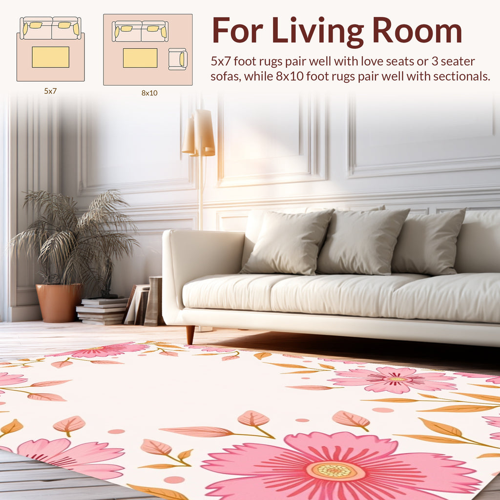 Pink Floral Botanical Pattern Rug