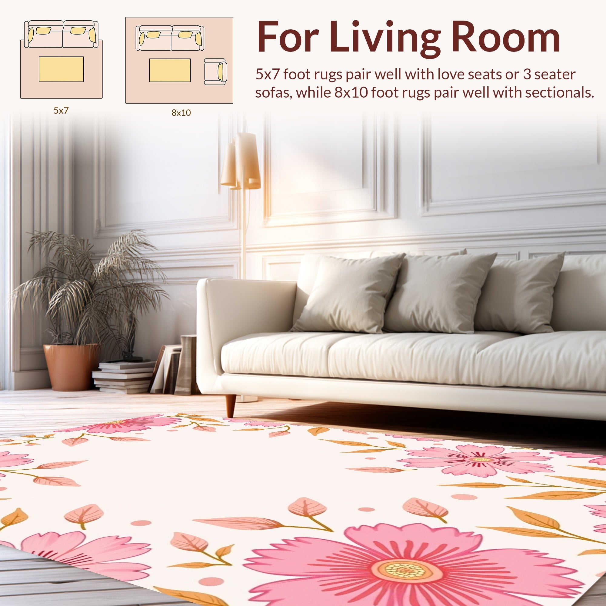Pink Floral Botanical Pattern Rug