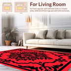 Red Black Ornate Floral Filigree Design Rug