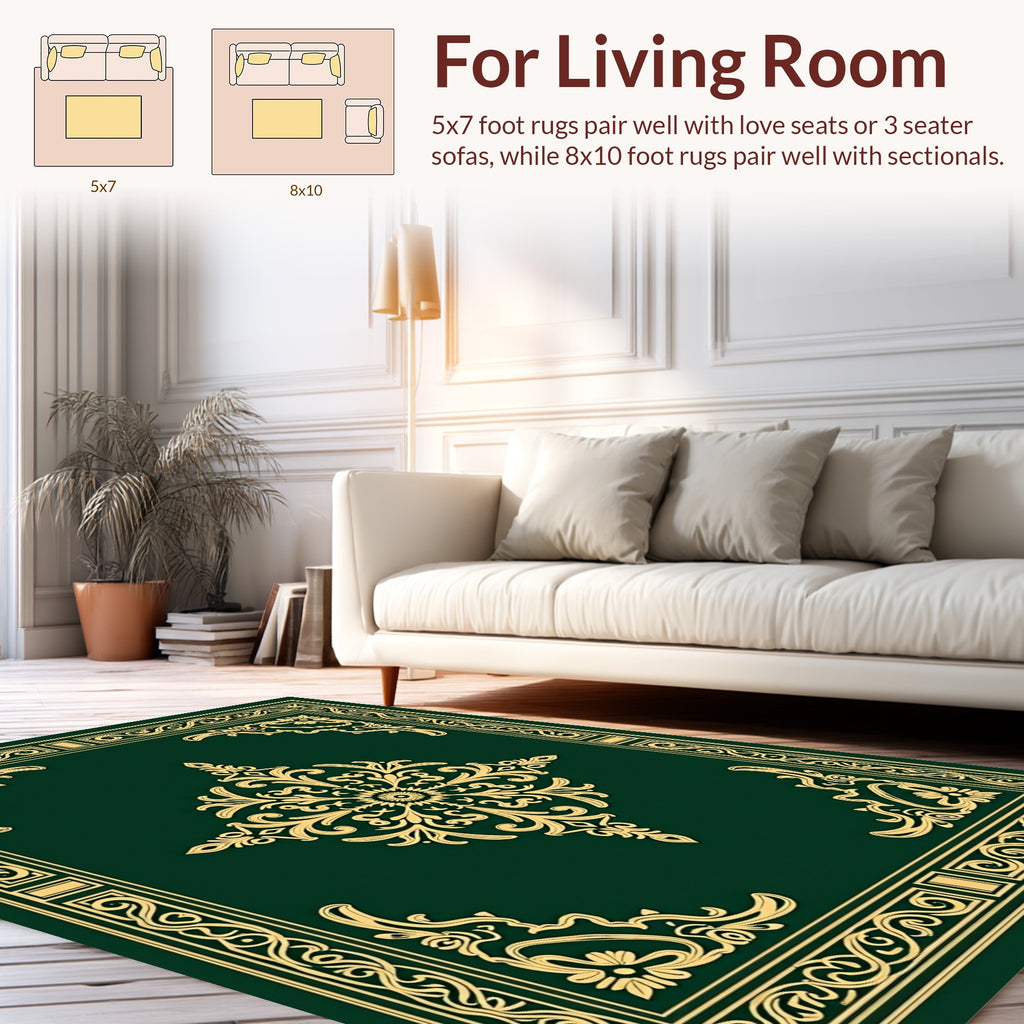Ornate Floral Gold Green Design Rug
