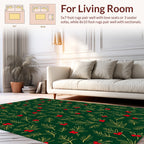 Festive Holly Berry Pine Sprig Pattern Rug