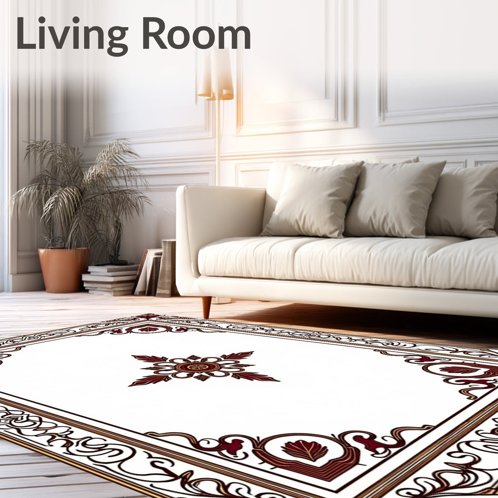Ornate Maroon Floral Border Medallion Rug