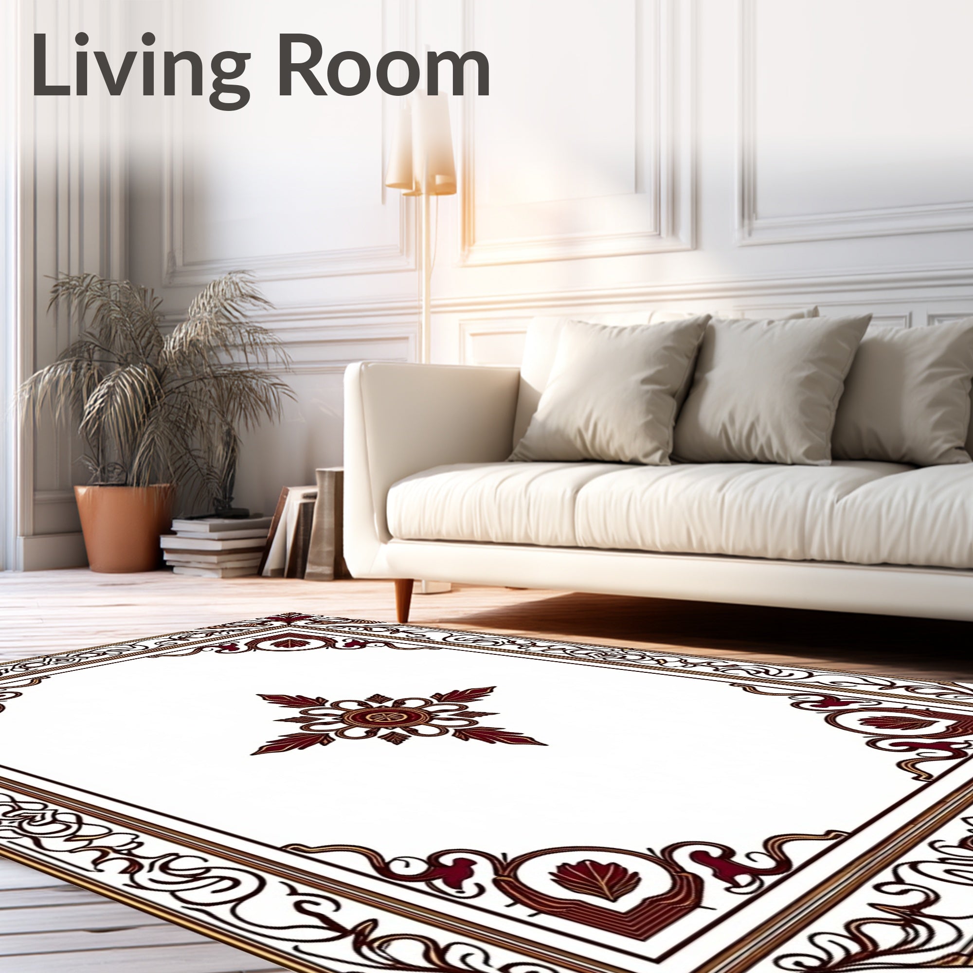 Ornate Maroon Floral Border Medallion Rug