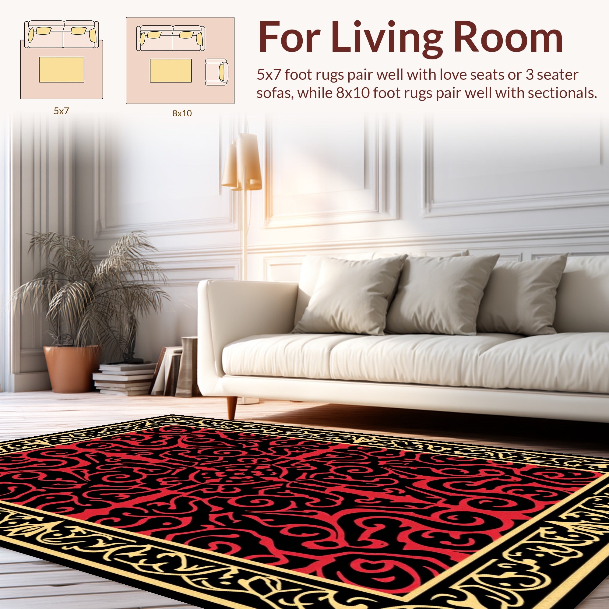 Intricate Red and Gold Scrollwork Rug