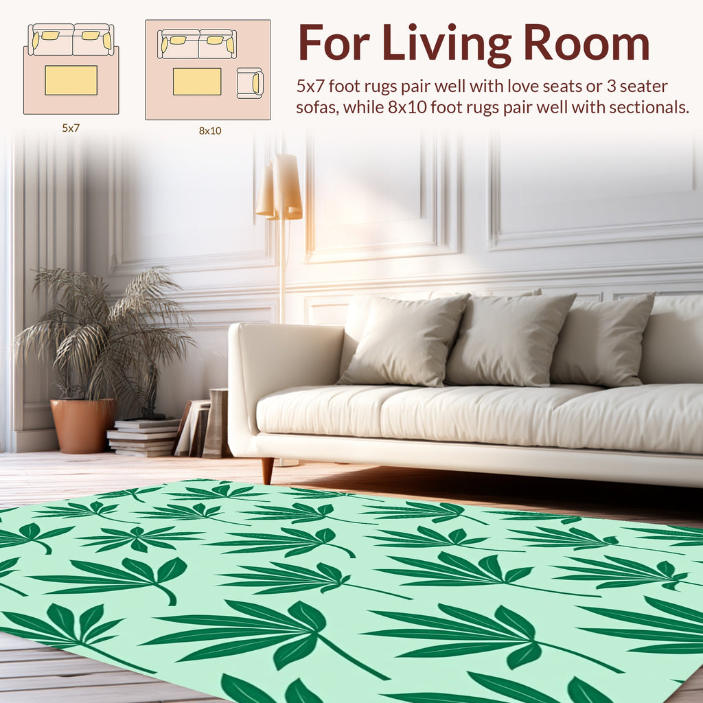 Green Leaf Pattern Print Rug