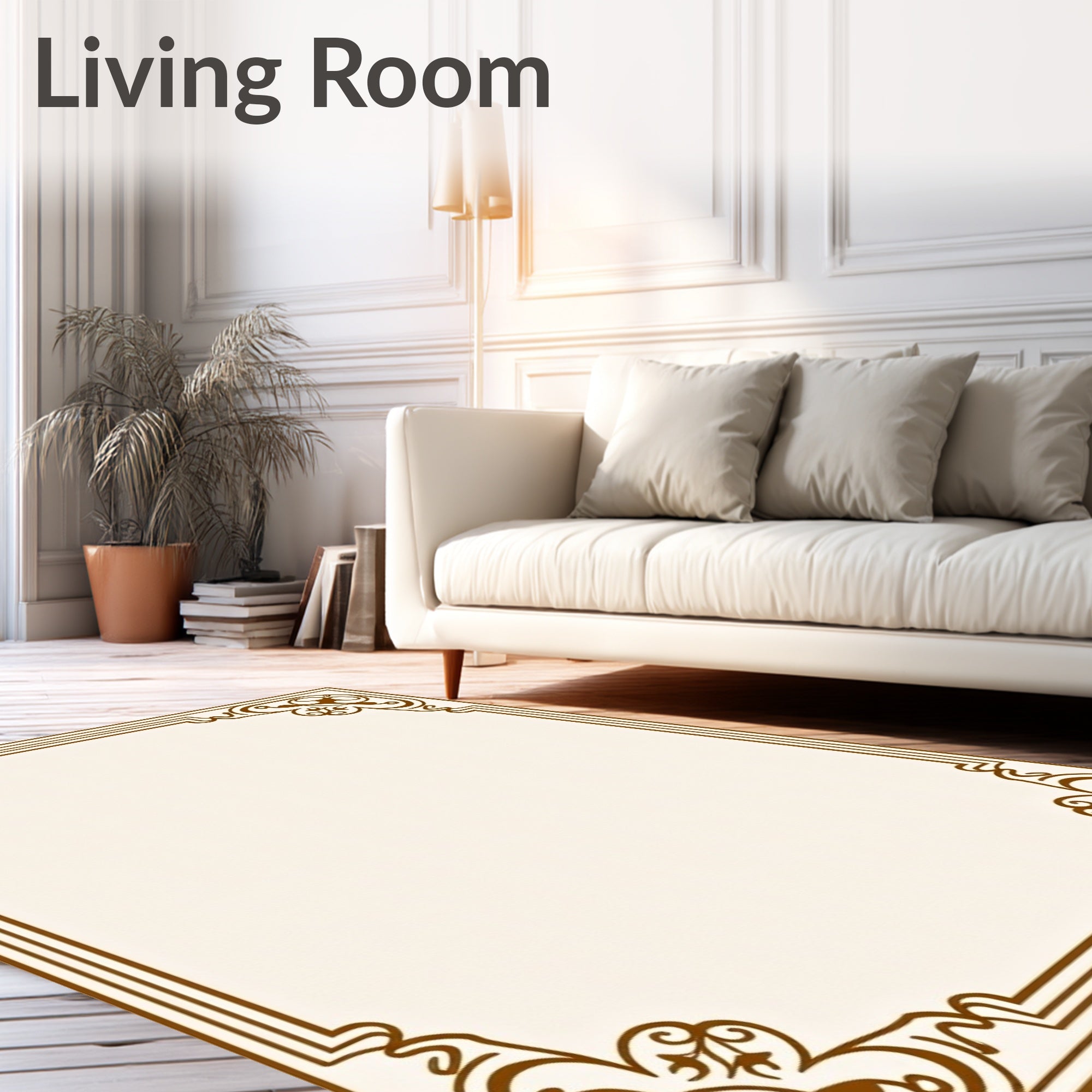 Elegant Brown Scrollwork Border Rug