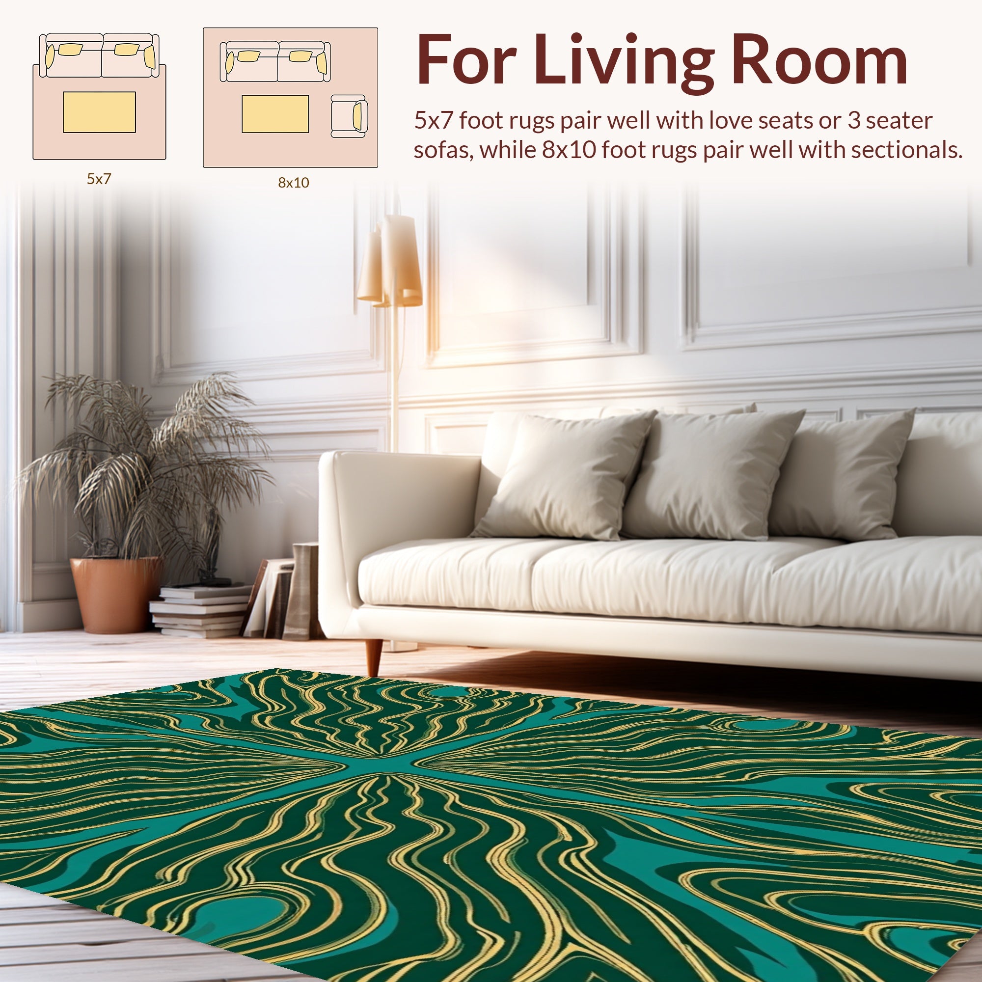 Teal Gold Organic Flow Design Rug