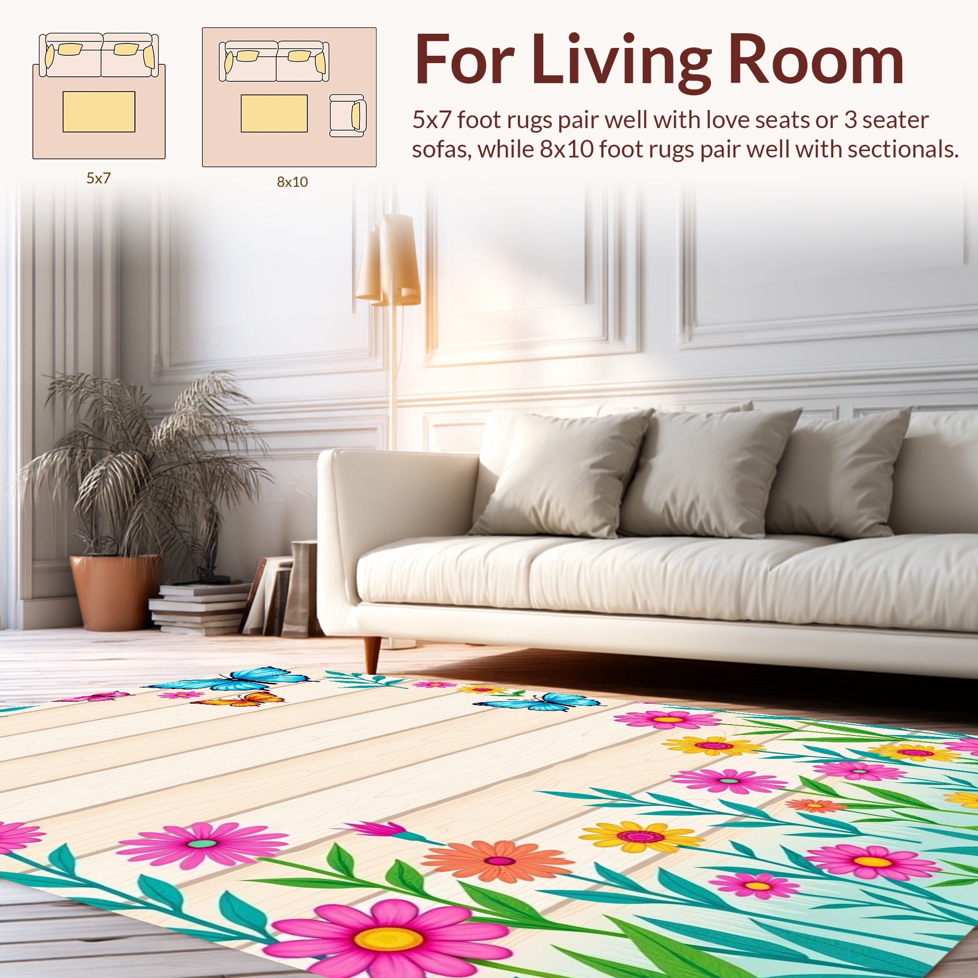 Colorful Butterflies and Flowers Garden Rug
