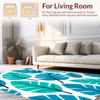Turquoise Tropical Leaf Pattern Rug