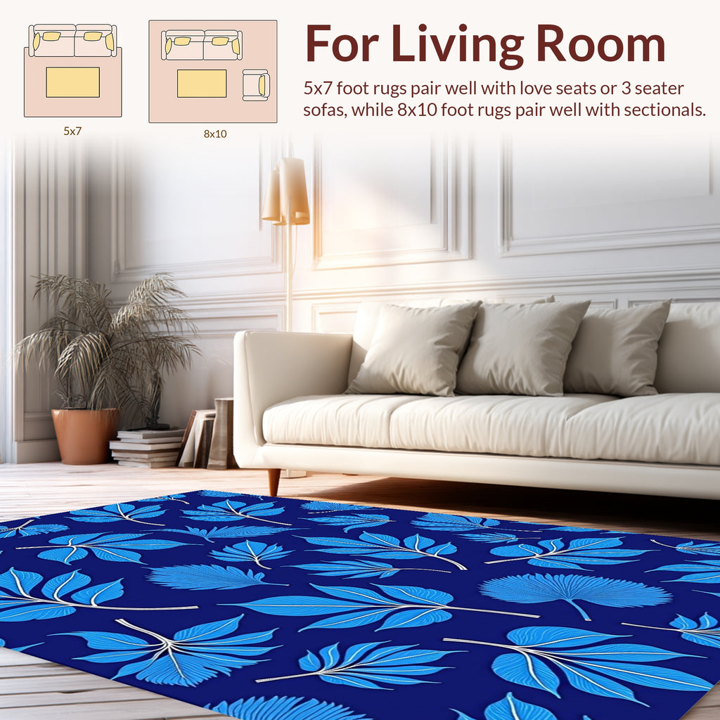 Nature Blue Leaf Pattern Design Rug
