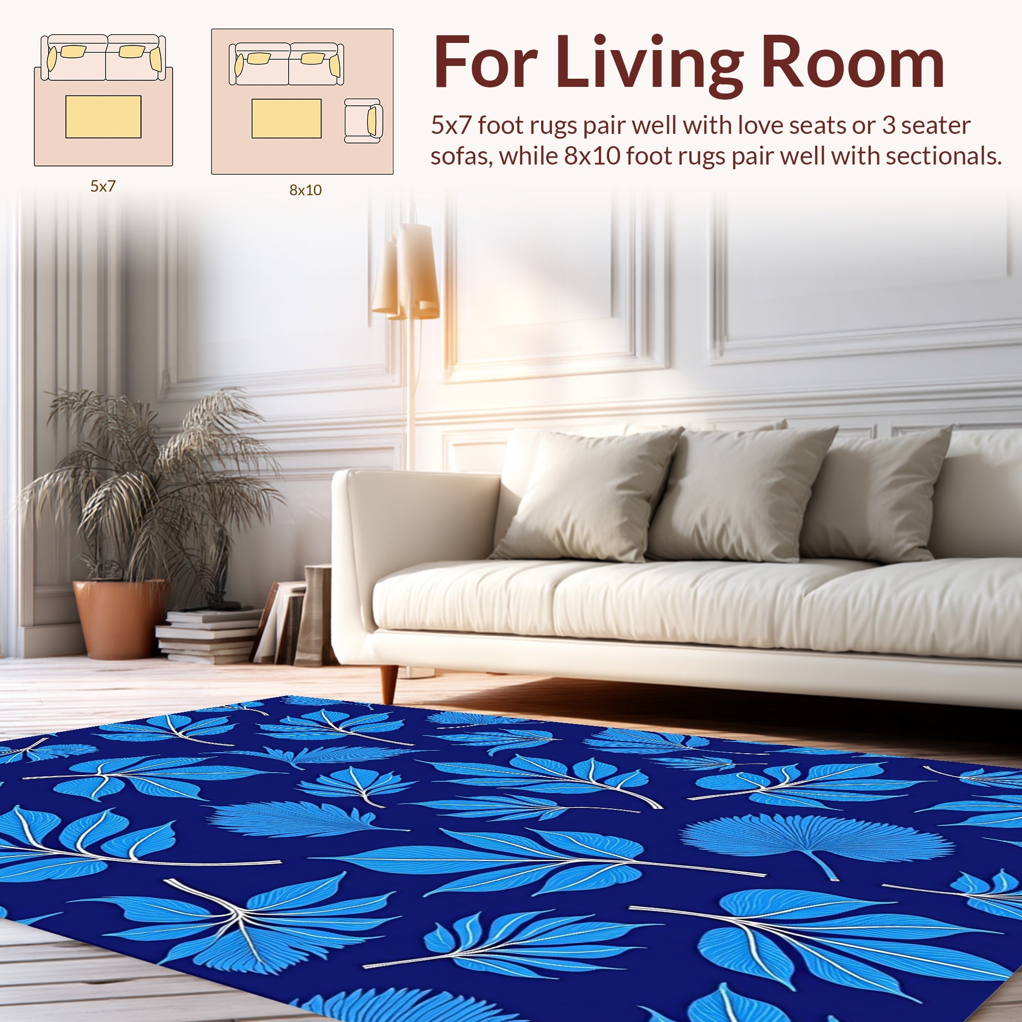 Nature Blue Leaf Pattern Design Rug