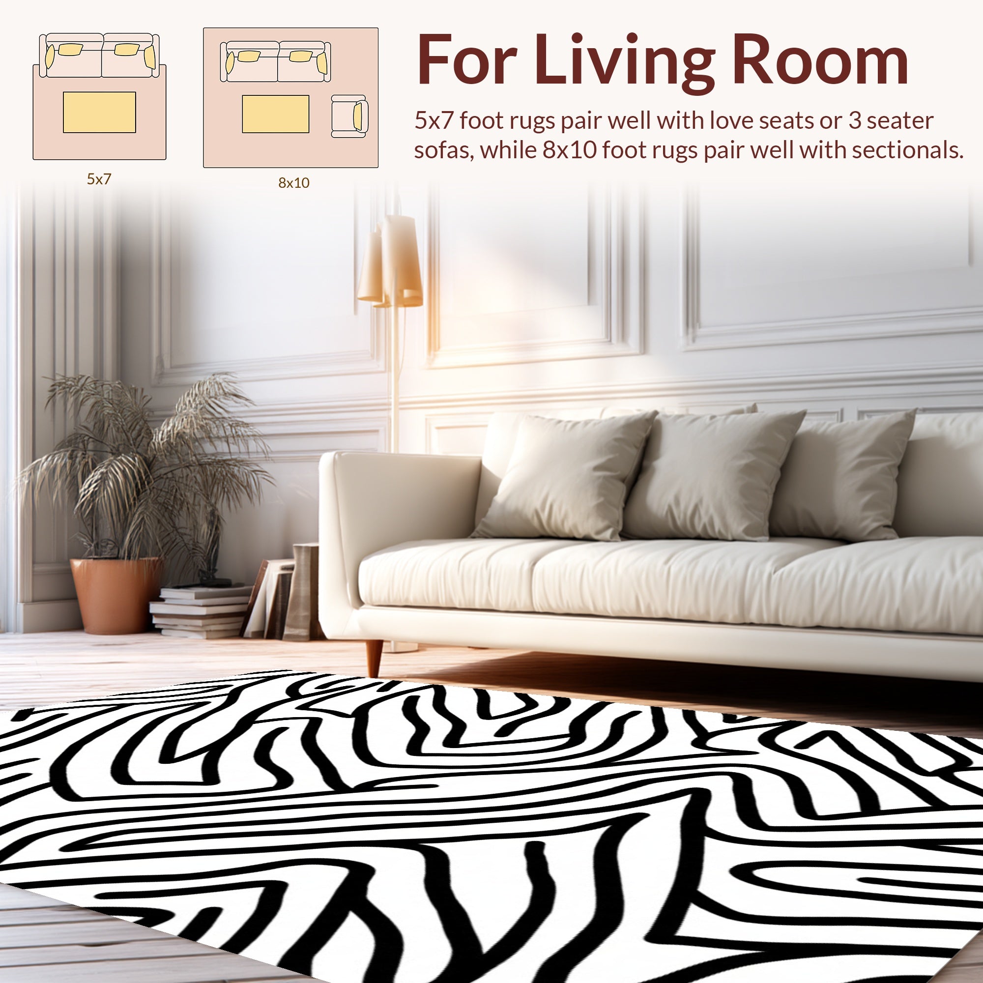 Abstract Black White Wavy Pattern Rug