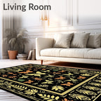 Whimsical Butterfly Insect Garden Black Orange Rug