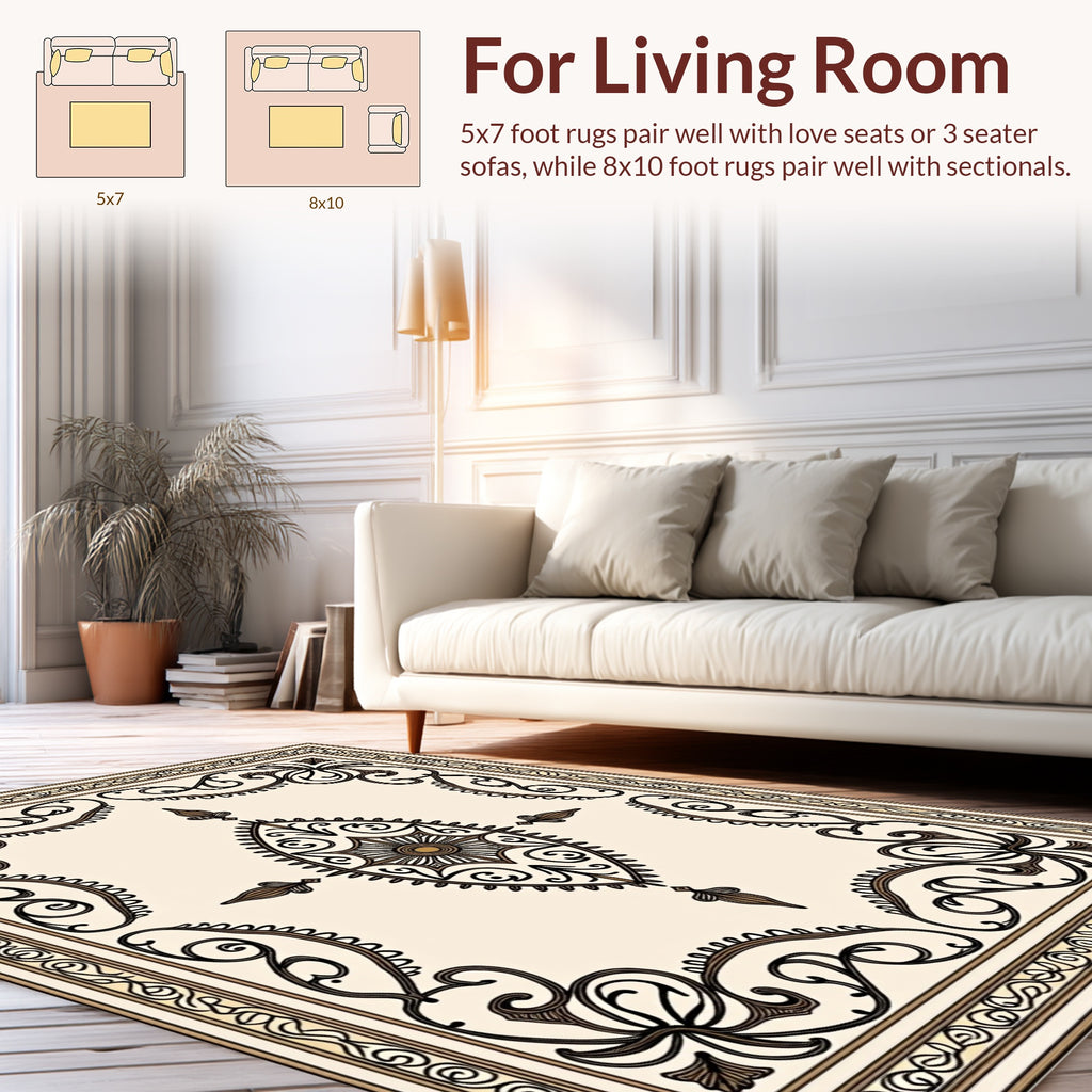 Elegant Floral Scrollwork With Medallion Rug