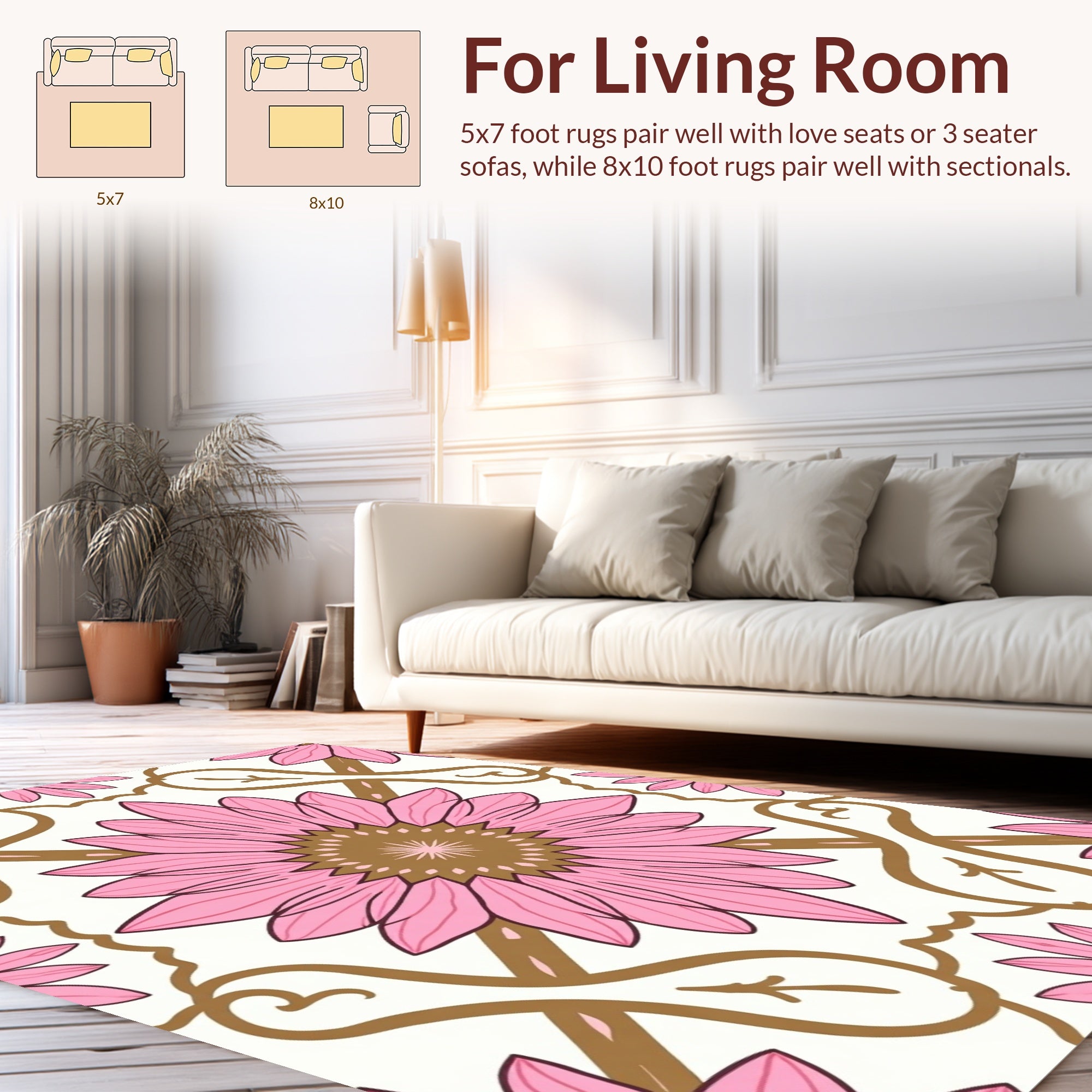 Ornate Floral Pattern Pink Golden Rug