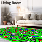 Vibrant Green Abstract Geometric Collage Rug