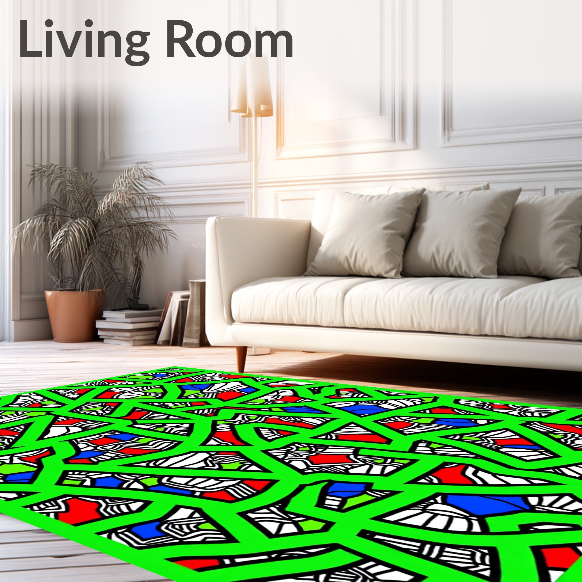 Vibrant Green Abstract Geometric Collage Rug