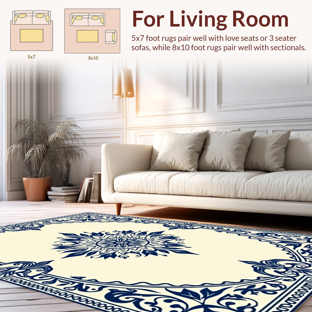 Elegant Floral Mandala Border Design Rug