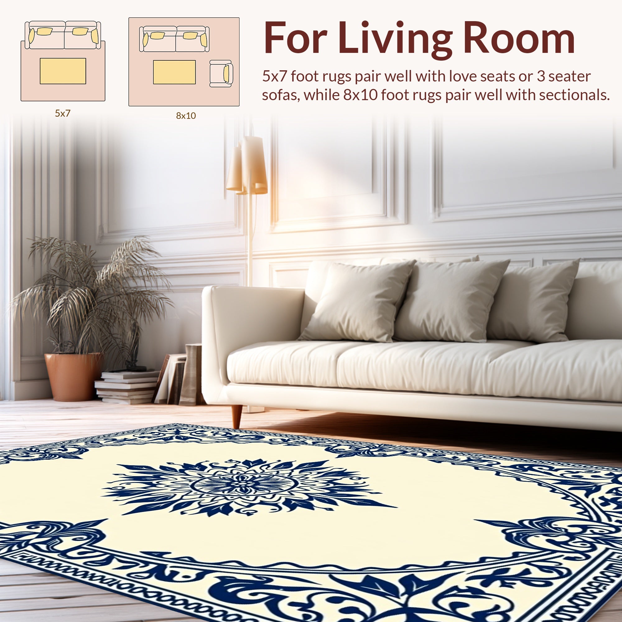 Elegant Floral Mandala Border Design Rug