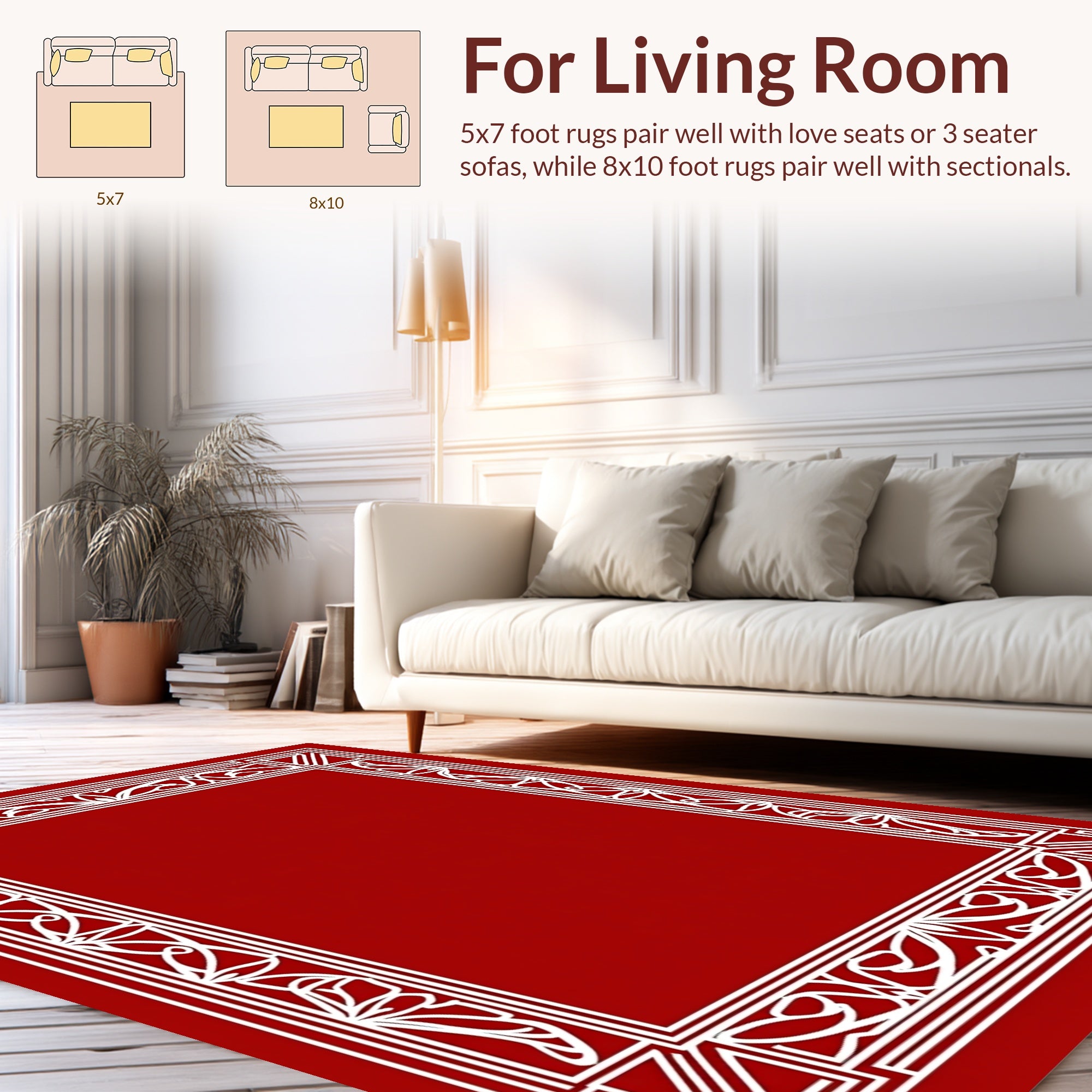 Elegant White Floral Border Design Rug