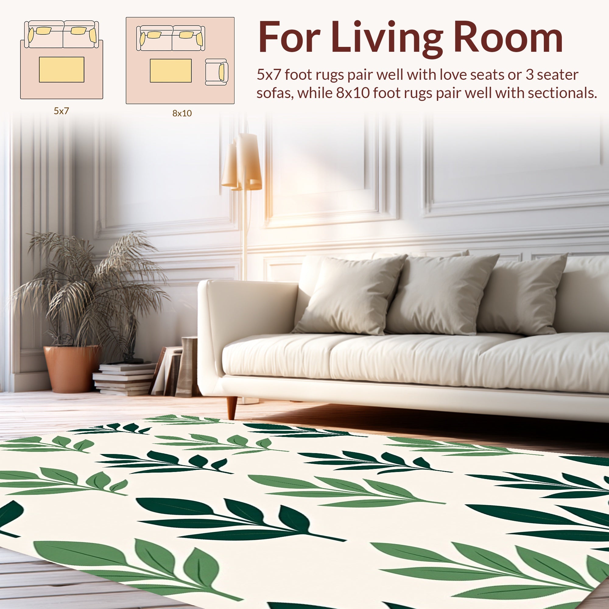 Forest Green Leaf Pattern Rug