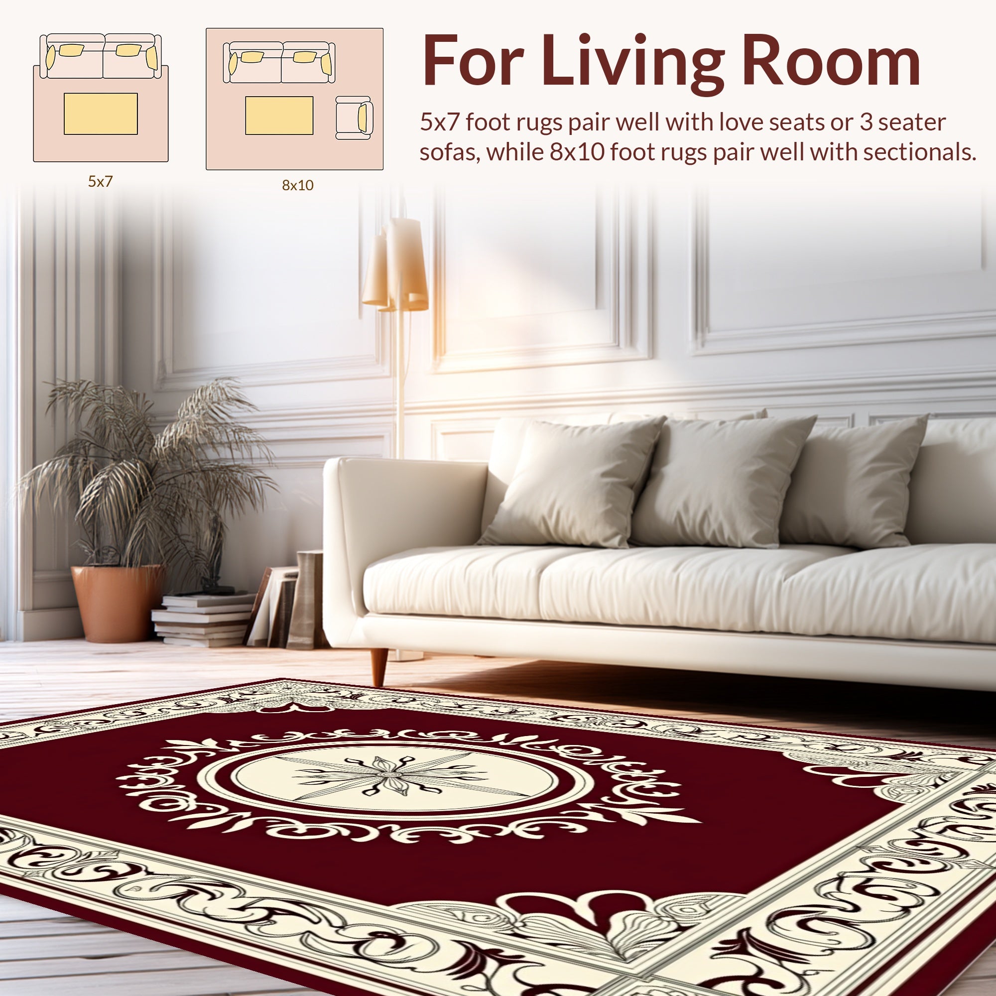 Ornate Floral Scroll Border Design Rug