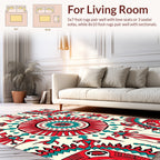 Vibrant Red Teal Sunburst Patterned Rug