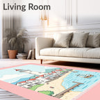 Coastal Town Lighthouse Scenic Seascape Rug