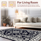 Classic Black White Floral Pattern Rug